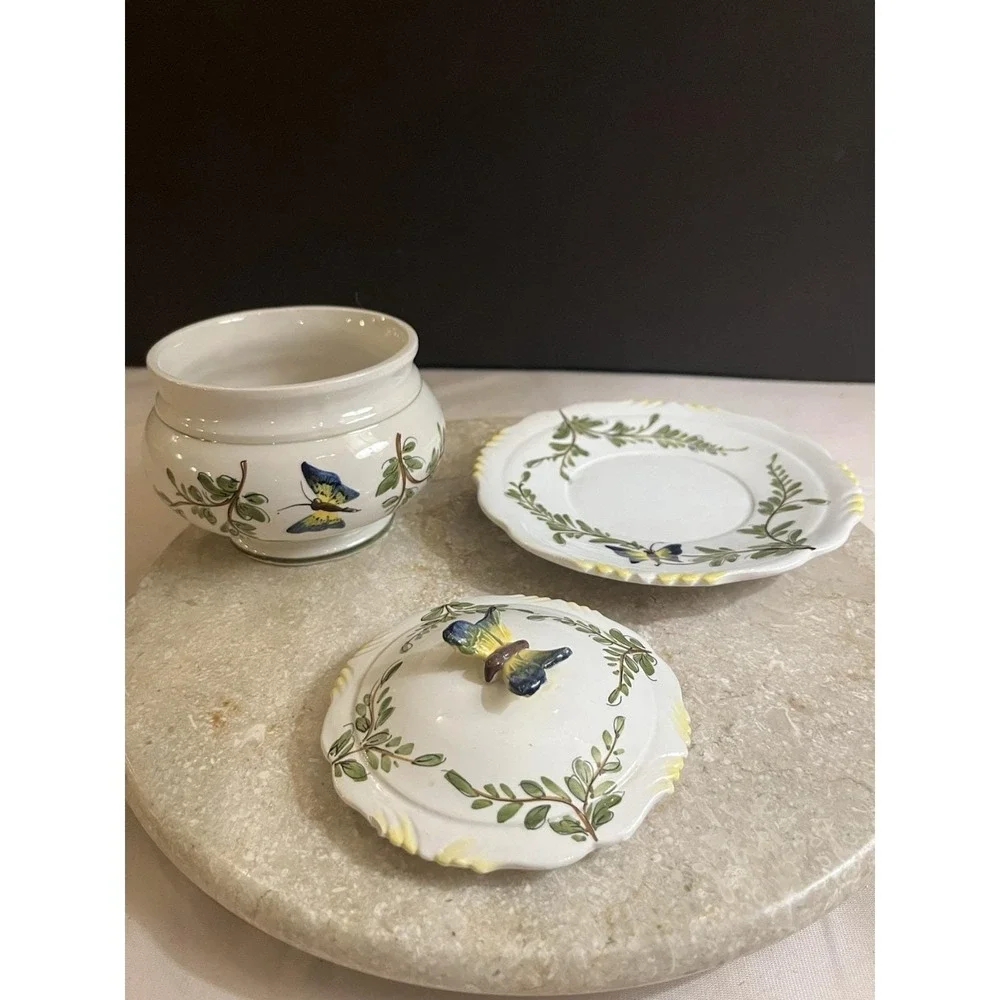 Vintage Italian Stamped Porcelain Butterfly Soup Bowl Excellent Condition